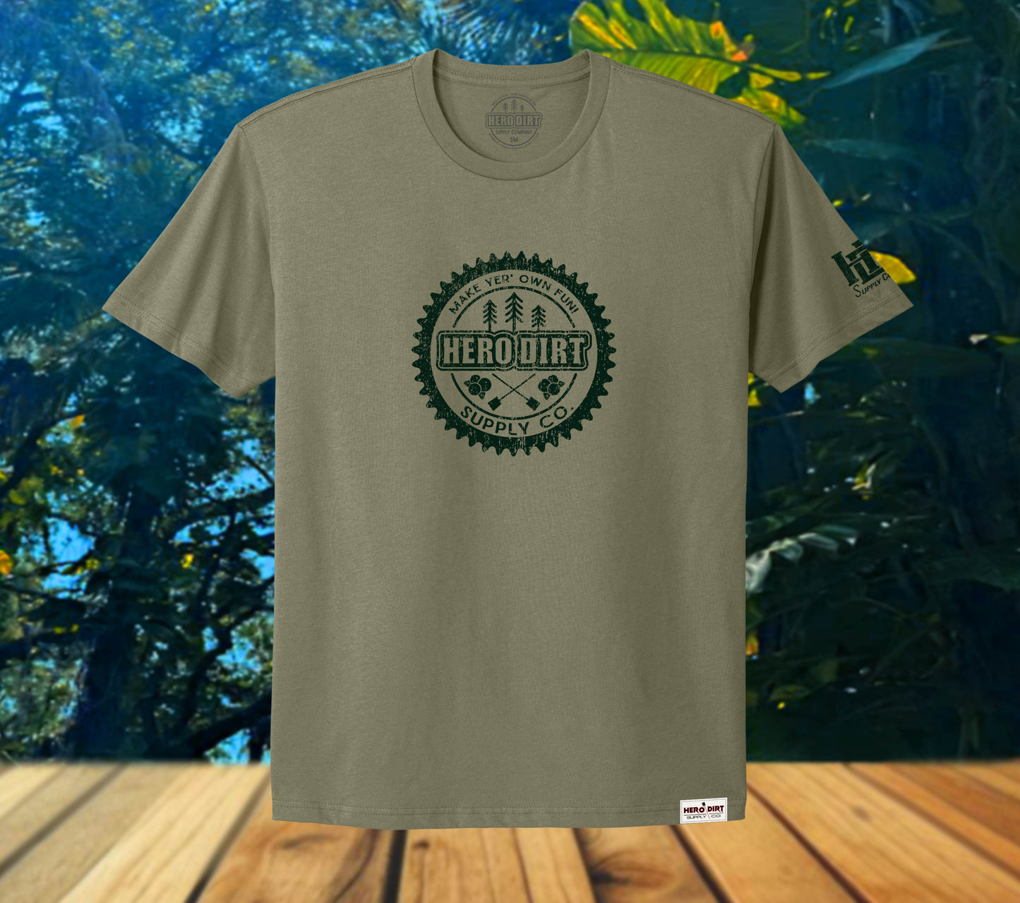 Unisex Tee - Hero Dirt Elemental Logo - Lt Olive/Dk Green