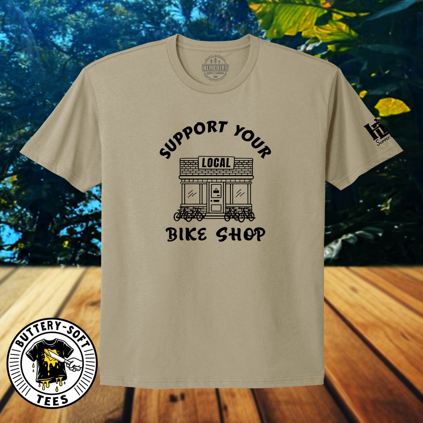 Unisex Tee - Support Your LBS Shop - Tan/Black