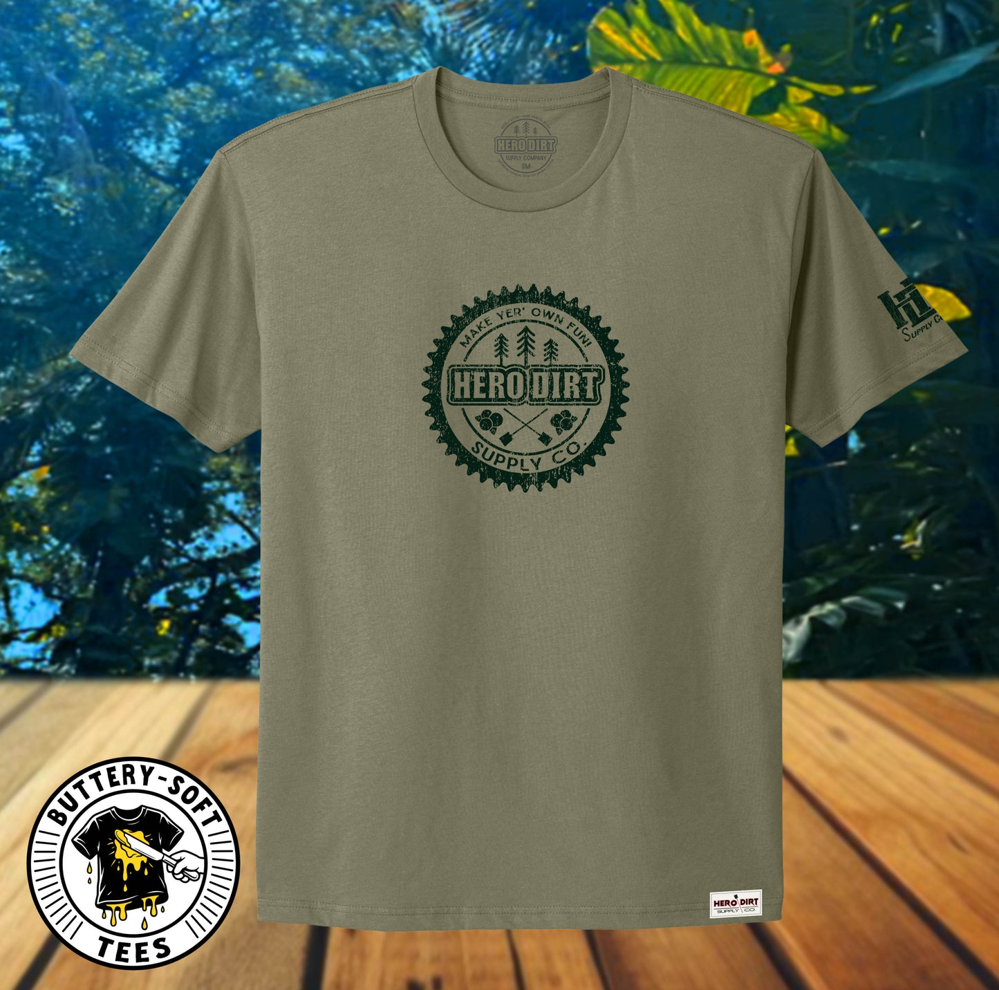 Unisex Tee - Hero Dirt Elemental Logo - Lt Olive/Dk Green