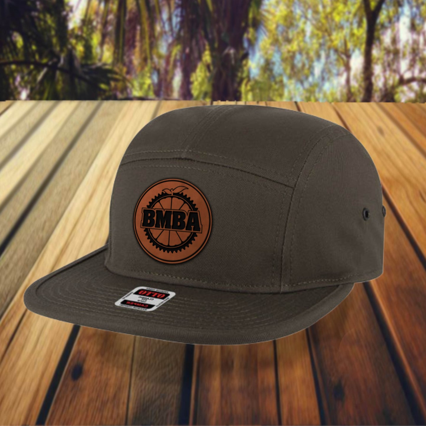 OTTO 5-Panel Camp Hat-Dk Olive-BMBA Leather Round Logo
