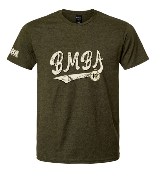 Men's Tee - BMBA Vintage-12 Logo - Hanes Beefy-T - Military Green Heather