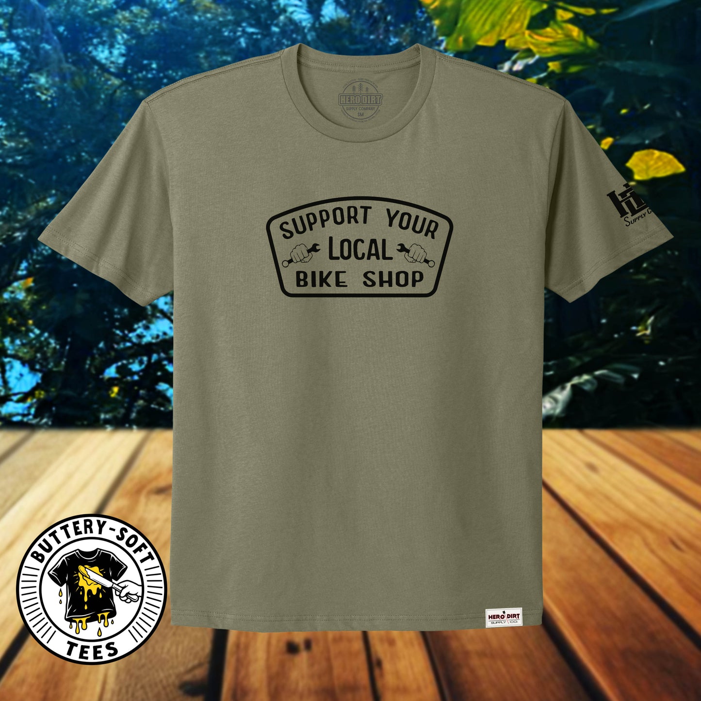 Unisex Tee - Support Your LBS Badge - Lt Olive/Black