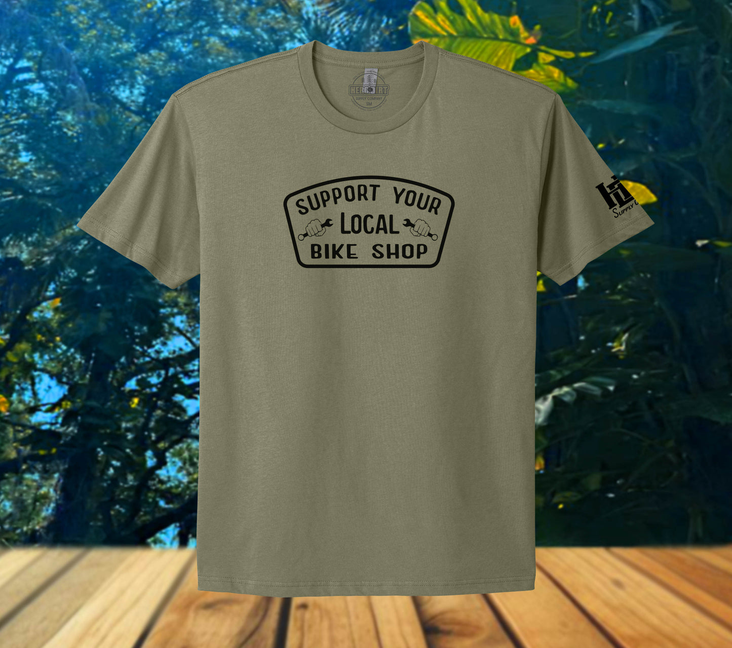 Unisex Tee - Support Your LBS Badge - Lt Olive/Black