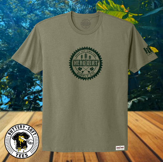 Unisex Tee - Hero Dirt Elemental Logo - Lt Olive/Dk Green