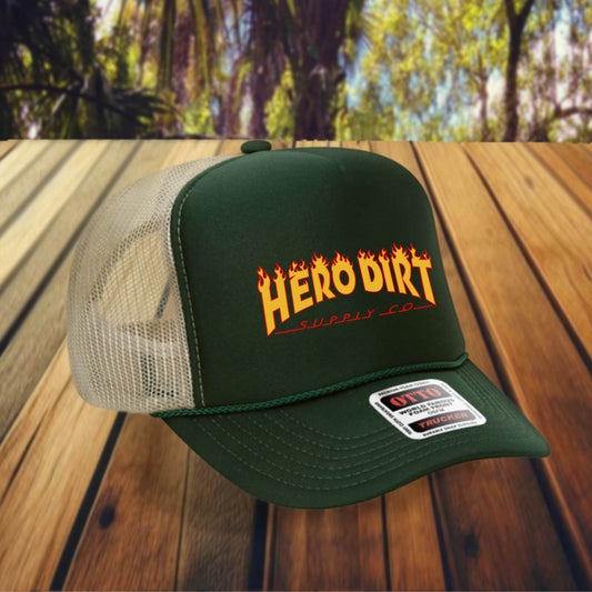 Otto 5-Panel Foam Front Trucker - Green/Khaki - Hero Dirt Supply Co. - Crasher Logo