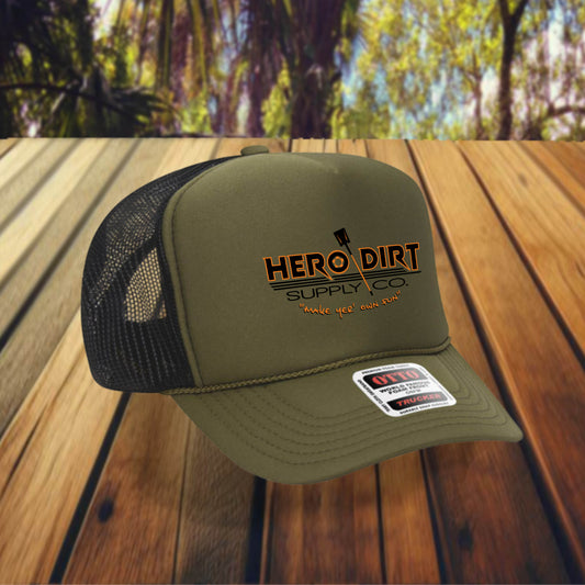 Otto 5-Panel Foam Front Trucker - Olive/Black - Hero Dirt Supply Co. Corp Logo
