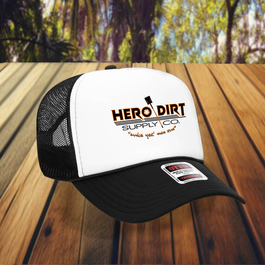 Otto 5-Panel Foam Front Trucker - Black/White/Black - Hero Dirt Supply Co. Corp Logo