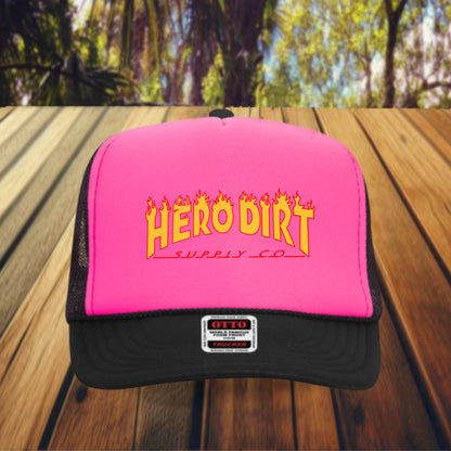 Otto 5-Panel Foam Front Trucker - Pink/Black - Hero Dirt Supply Co. - Crasher Logo